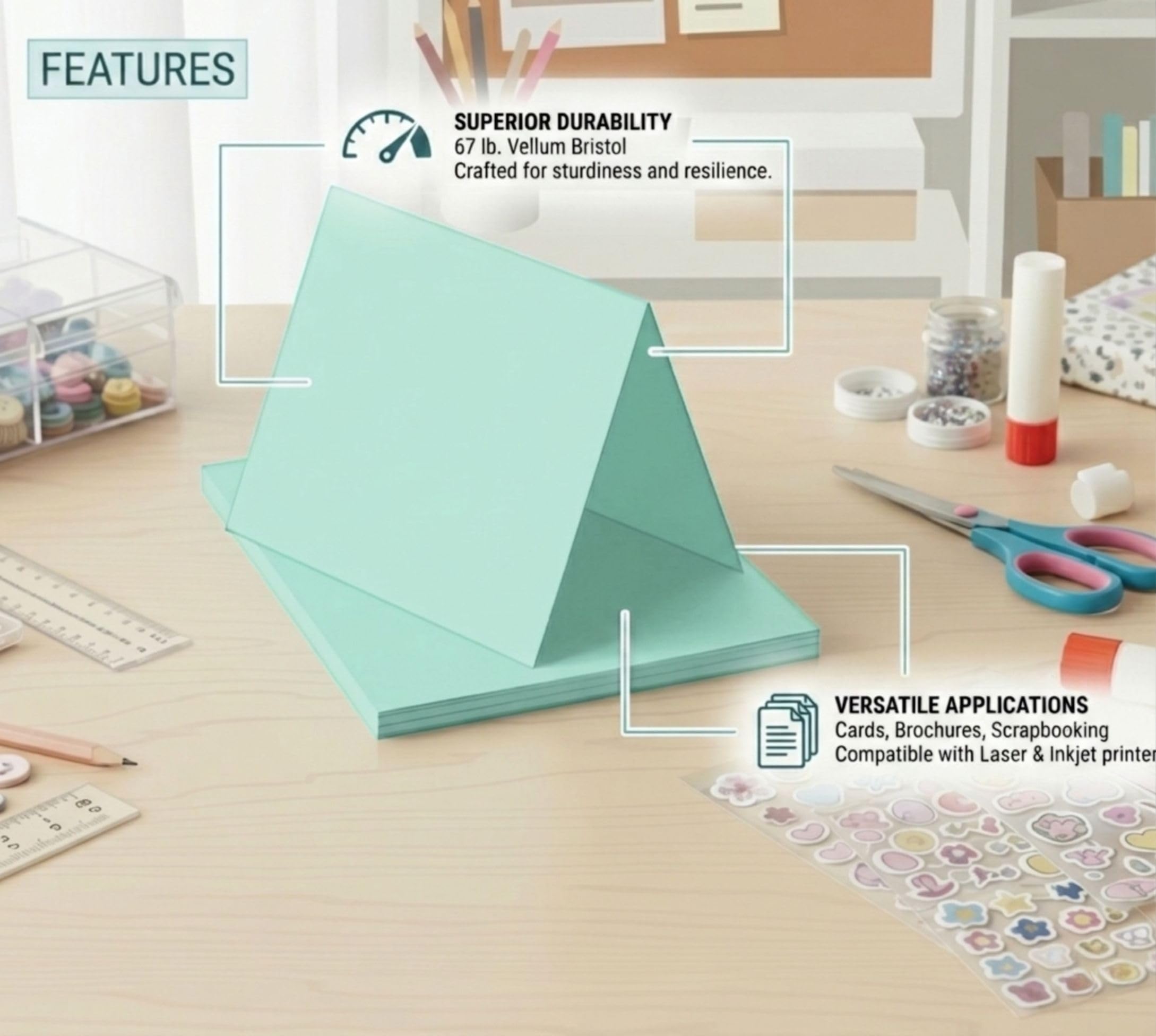 Couverture en vélin Bristol de 30,4 kg, finition lisse, lot de 250 feuilles - Papier cartonné lourd de qualité supérieure pour travaux manuels, impression et projets professionnels, sans acide (1
