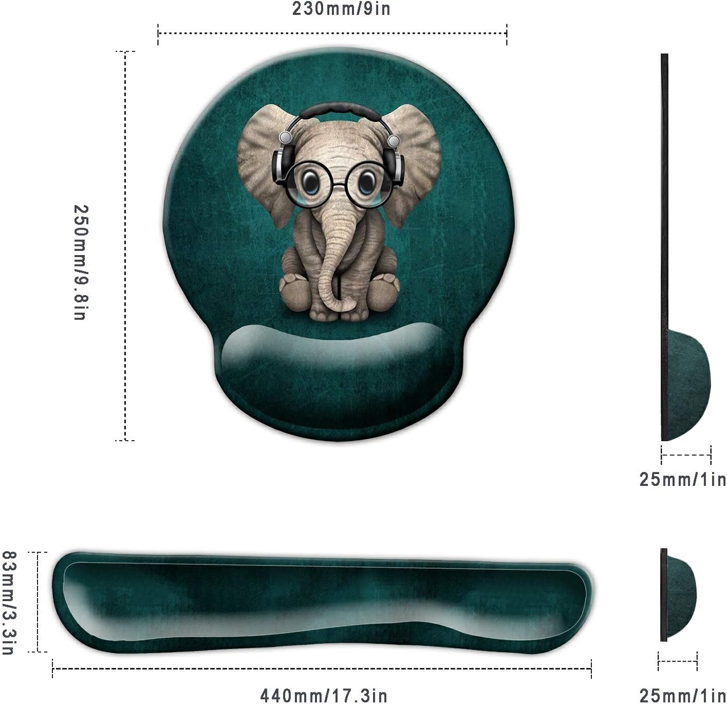 Dooke Keyboard Wrist Rest Pad and Mouse Wrist Rest Support, Comfort Wrist Rest Pad with Non-Slip Rubber Base & Memory Foam Support for Working Gaming Fatigue Pain Relief Elephant