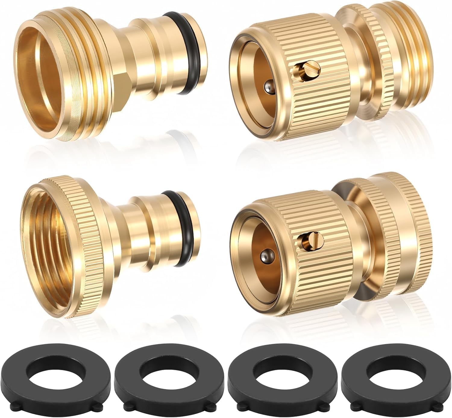 NIHUIFDPY 3/4 Inch Solid Brass Garden Hose Quick Connector Kit, GHT Male & Female Thread Adapter with 4 Washers, Heavy Duty Leak-Proof Water Tap Fitting for Outdoor Watering, 600 PSI-image-49