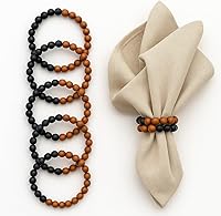 Vista 10 de Juego de 6 servilleteros modernos con cuentas de madera Servilleteros de cena para vacaciones y Navidad, fiesta de cumpleaños y decoración de boda