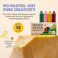 Vista 2 de Honeysticks - Ceras de cera de abejas 100 % pura (12 unidades) - Ceras no tóxicas para niños pequeños de 1 a 3 años, seguras para bebés a partir