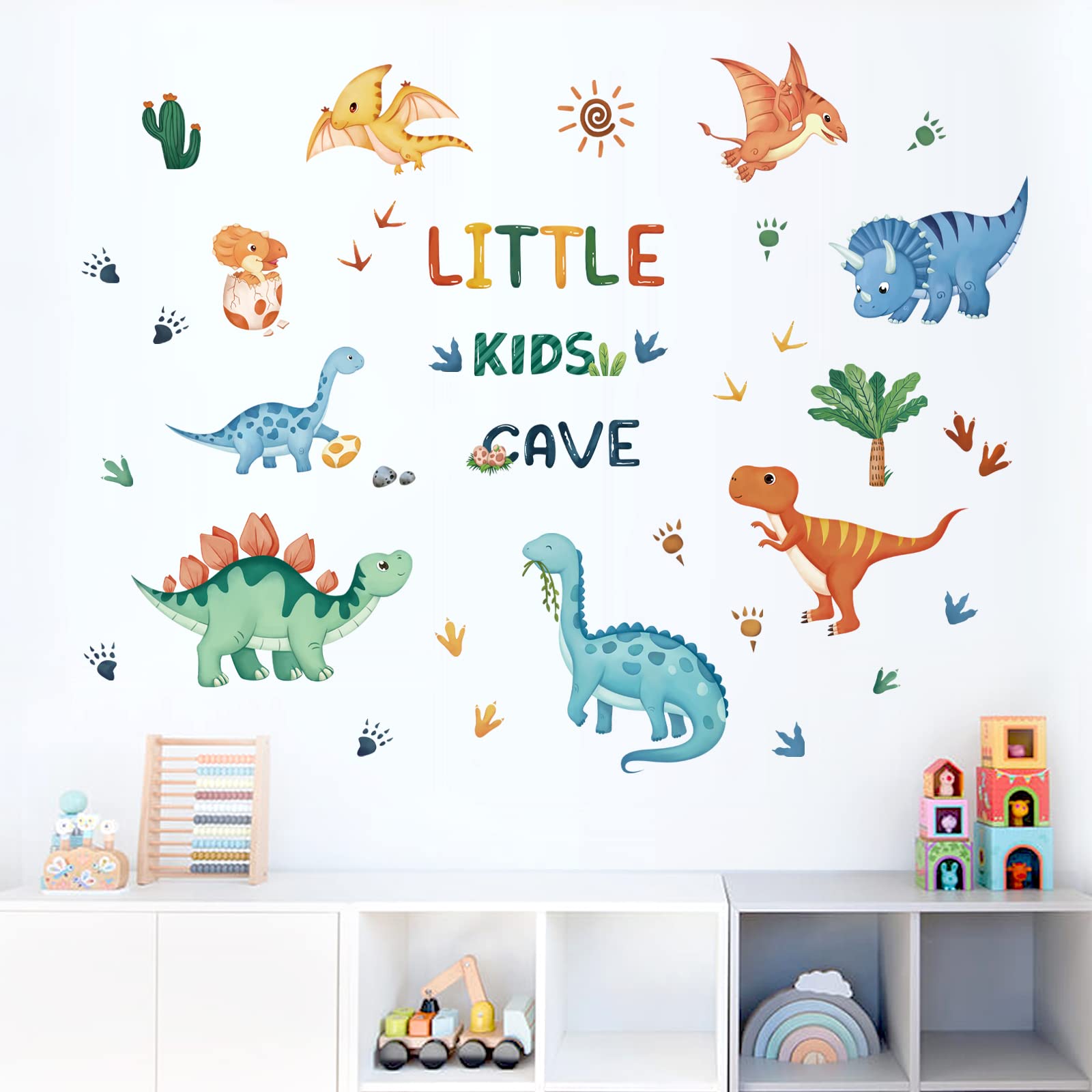 decalmile Watercolor Dinosaur Wall Decals Dino Tropical Plants Wall Stickers Baby Boy Kid Bedroom Playroom Wall Decor - Image 3