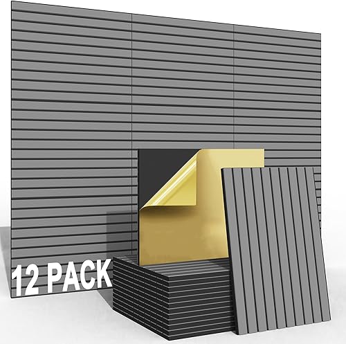 BUBOS Paquete de 12 paneles acústicos con autoadhesivos, paneles de pared insonorizados de 16 x 12 x 0.4 pulgadas, paneles de sonido decorativos de