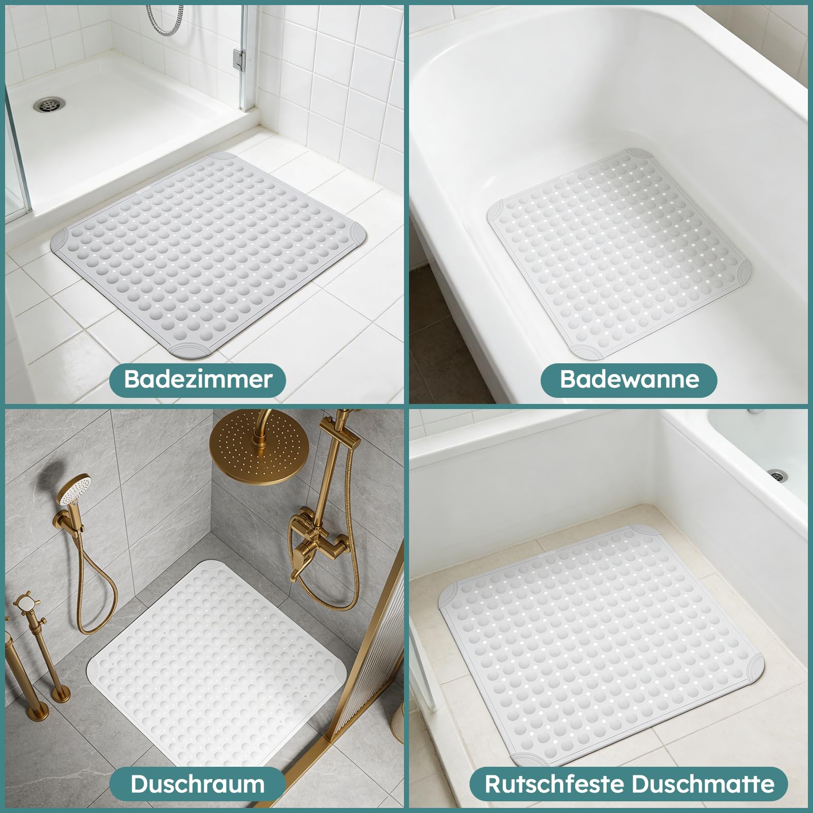 Tappetino Doccia Antiscivolo 80x80cm, Morbido Inserto Doccia in TPE Con Fori di Drenaggio e Ventose, Lavabile in Lavatrice, per Sale Massaggi, Docce, Vasca Bagno