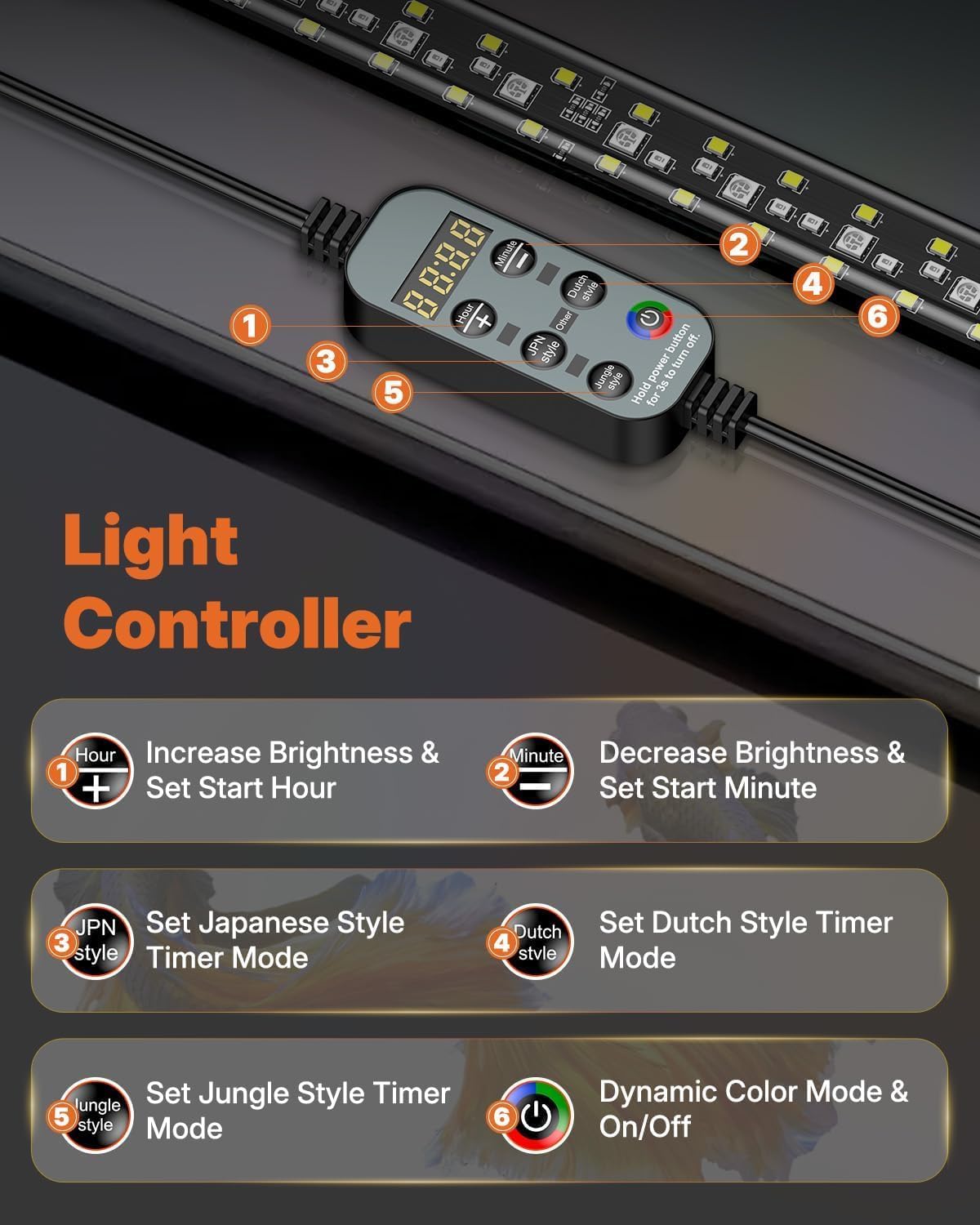 Pawfly Aquarium Light with Bluetooth for Plants, 10W 20 inch Full Spectrum Fish Tank Light for 20-40 inch Fish Tanks, Submersible LED Lights with App Control, Timer Modes & Adjustable Brightness - image 5