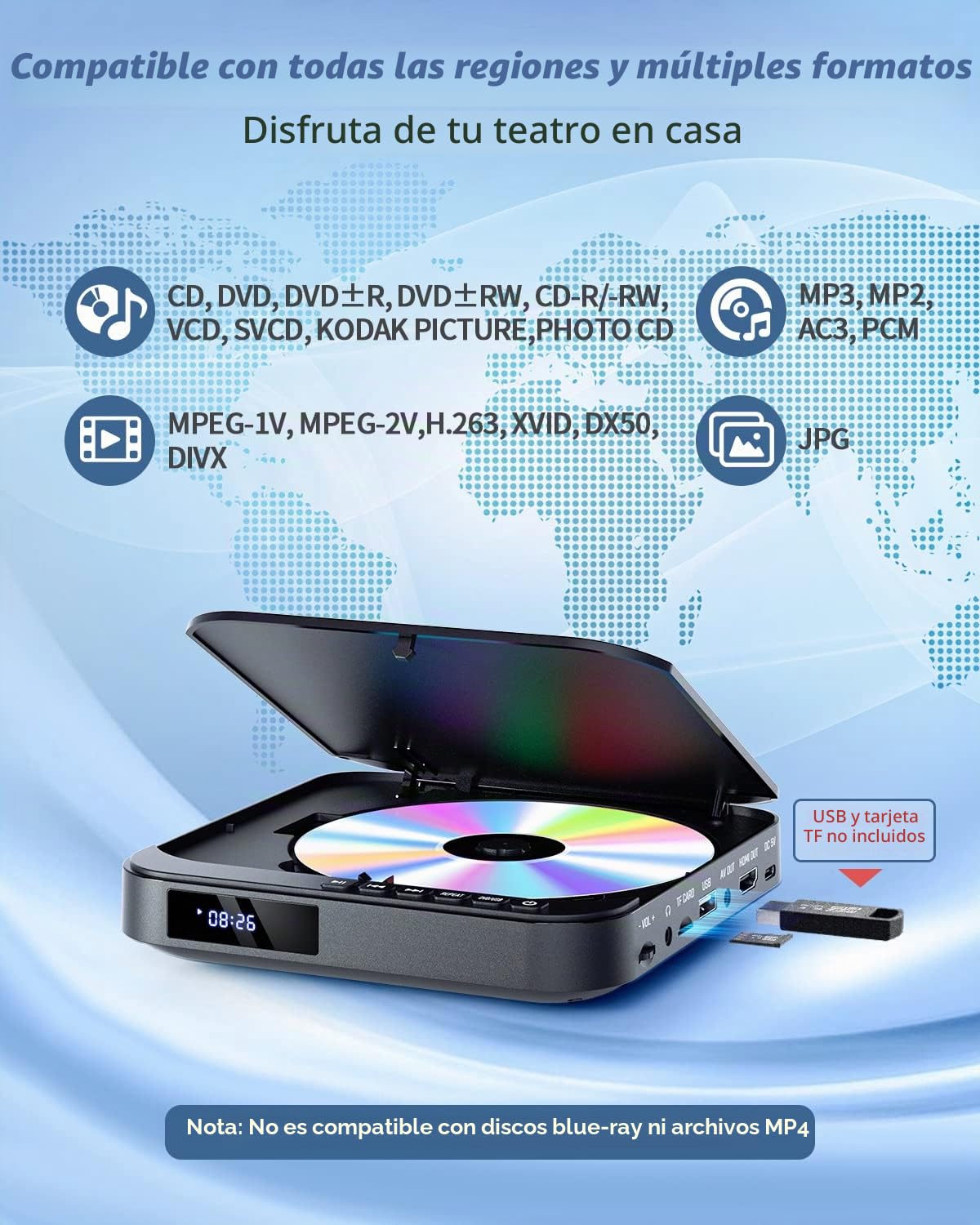 Mini Reproductor de DVD HDMI, DESOBRY pequeño Reproductor de DVD para TV, 1080P HD Reproductor de DVD Compacto para Smart TV con Todas Las regiones Gratis, Reproductor de CD DVD con Salida AV