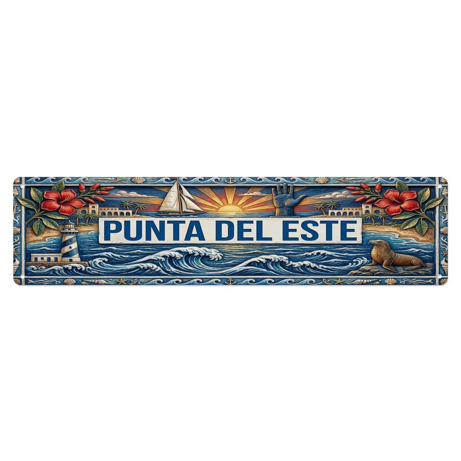 Cwbufd Vintage Style Vintage Punta Del Este Uruguay Flag Pattern Vintage Metal Tin Sign Plaque Wall Decor For Cafe, Club Bar, Office, Garden Metal Poster 4X16inch