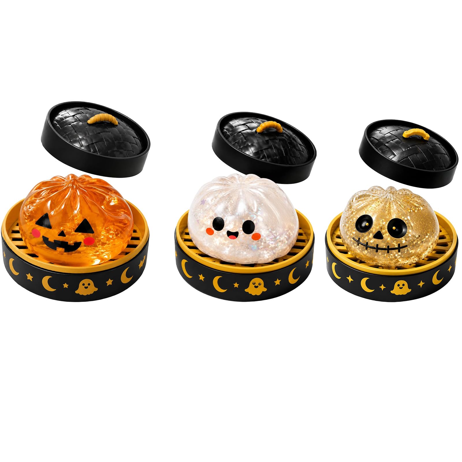 Halloween Spooky Ghost Dumpling, Dumplings Squish with Steamer Stress Balls Stress Relief Fidget Sensory for Holiday & Birthday Gifts Halloween decor (3Pcs-E)