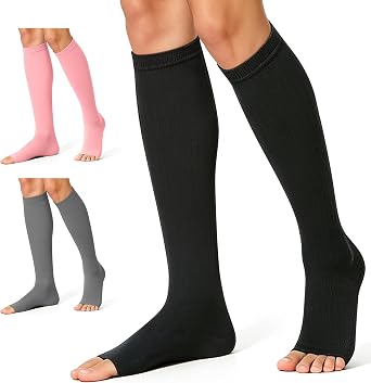 CHARMKING 3 Pairs Open Toe Compression Socks for Women & Men Circulation 15-20 mmHg is Best Support for All Day Wear