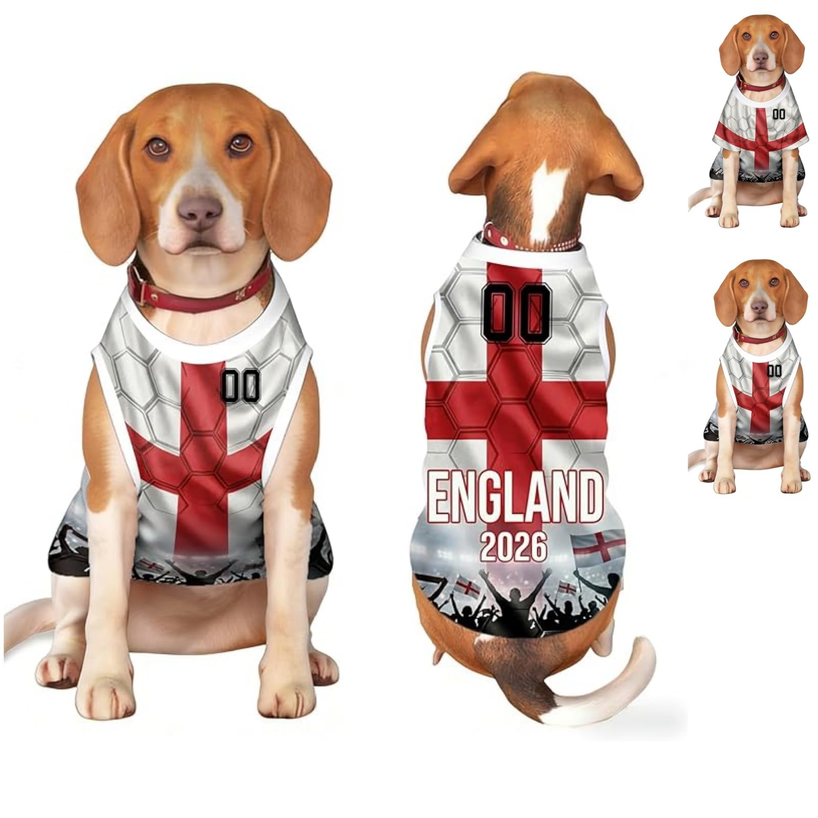 Custom Dog T-Shirt,Personalised 2026 World Cup Football Pet Jersey, National Flag & Number Print, Breathable Pullover for Small Medium Dogs XS-5XL, Outfit Gifts for Football Lovers (#-002)