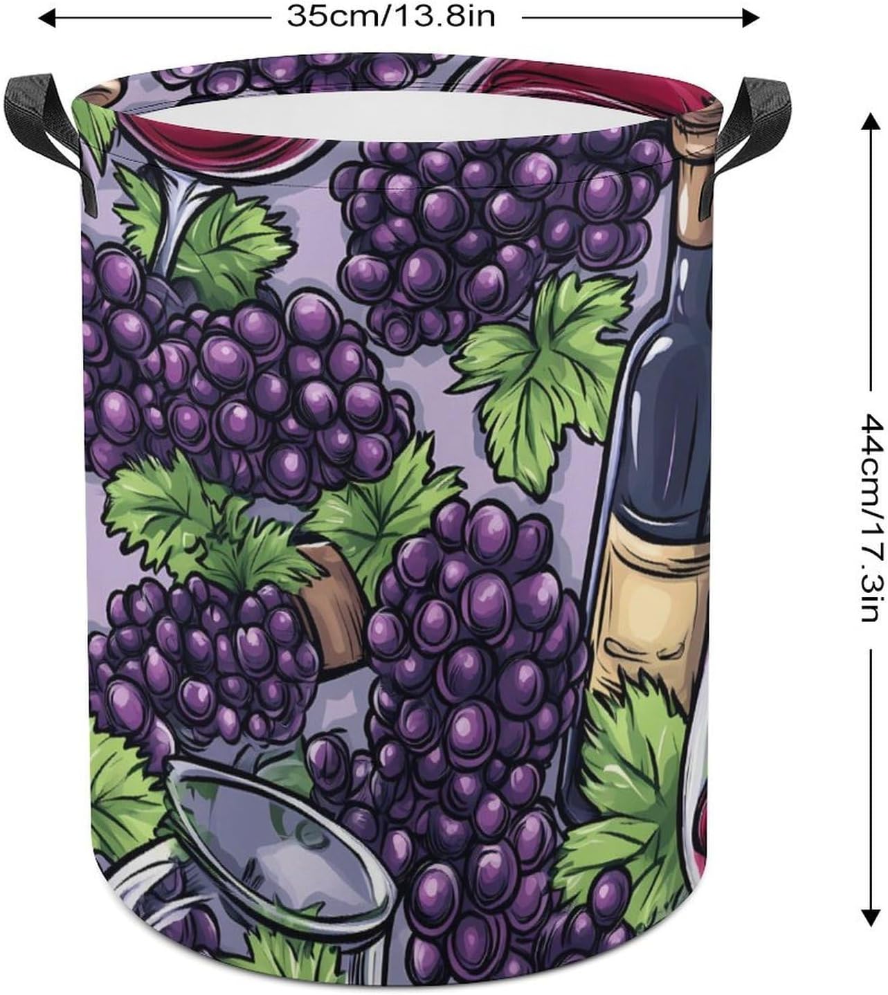 Wine Glasses Grape Bottles Laundry Hamper Basket for Home Bathroom | clothes storage,handle,large capacity,oxford