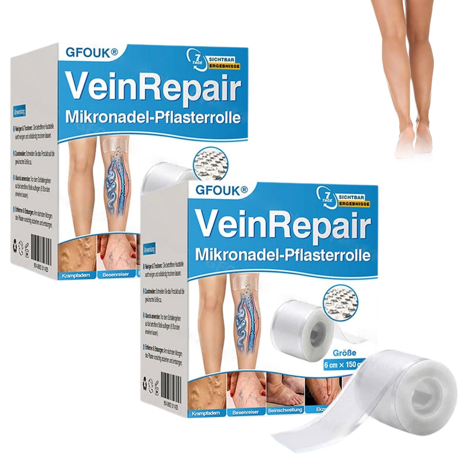GFOUK Veinrepair Mikronadel-Pflasterrolle, GFOUK Vein Repair Patches, Professional Vein Heal Pflaster für alle Hauttypen (2 schachtel)