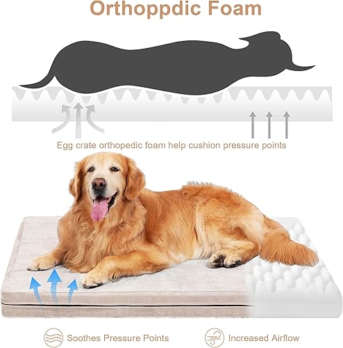 Miniatura 2 de Cama ortopédica extragrande para perros con funda impermeable extraíble, soporte de espuma para jaula de huevos, parte inferior antideslizante,