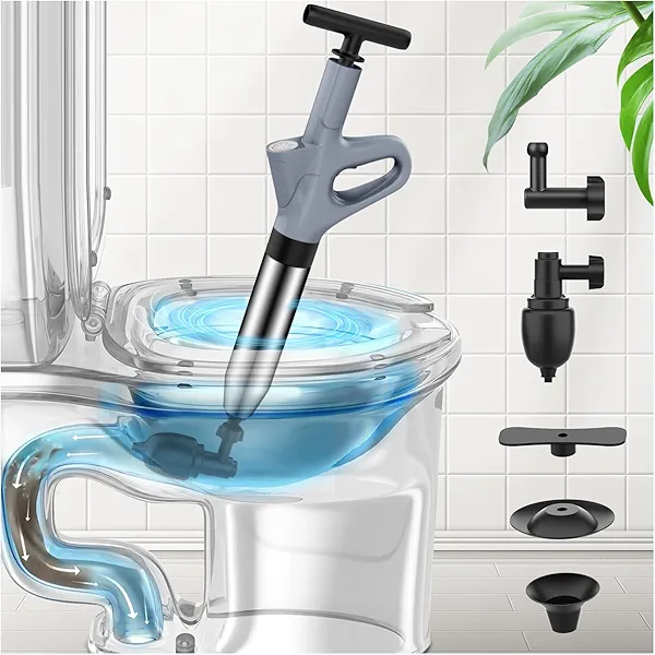 Mieaoll Toilet Plunger, High Pressure Toilet Plunger,Toilet Auger Air Drain Blaster with Real-Time, Heavy Duty Plunger for Bathroom and Plumbing Clogs (Grey)