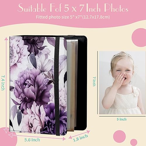Miniatura 2 de Álbum de fotos de 5 x 7 pulgadas, capacidad para 60 fotos, cubierta de piel sintética, álbum de fotos con banda elástica fuerte, álbum de fotos