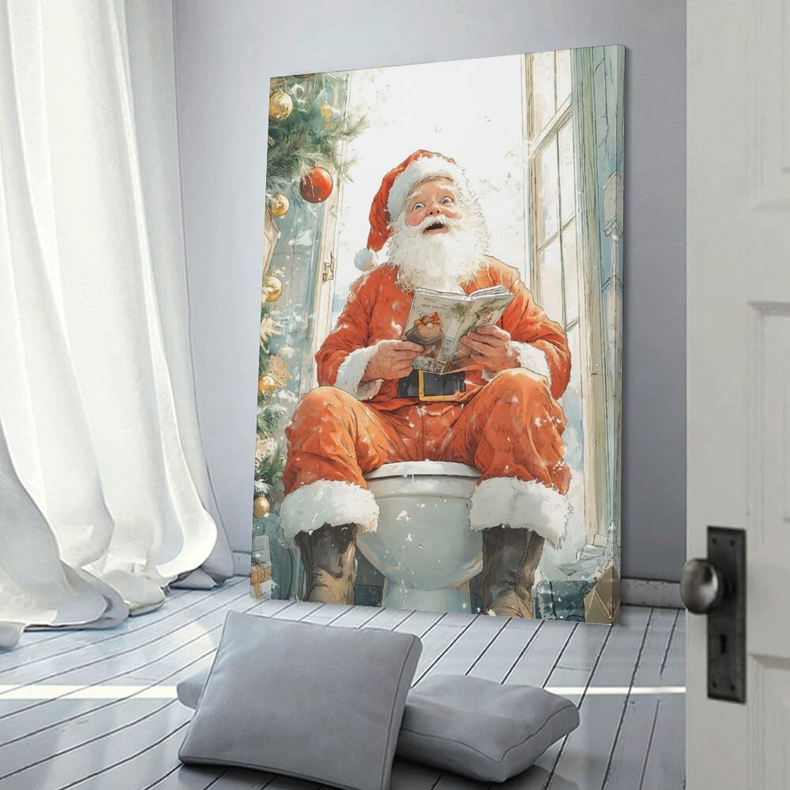 Junmoney Santas Christmas Break Canvas Wall Decor, 24x36inch(60x90cm), for Art Walls, Layered Displays Or Homes, Home Wall Art for Statement Displays