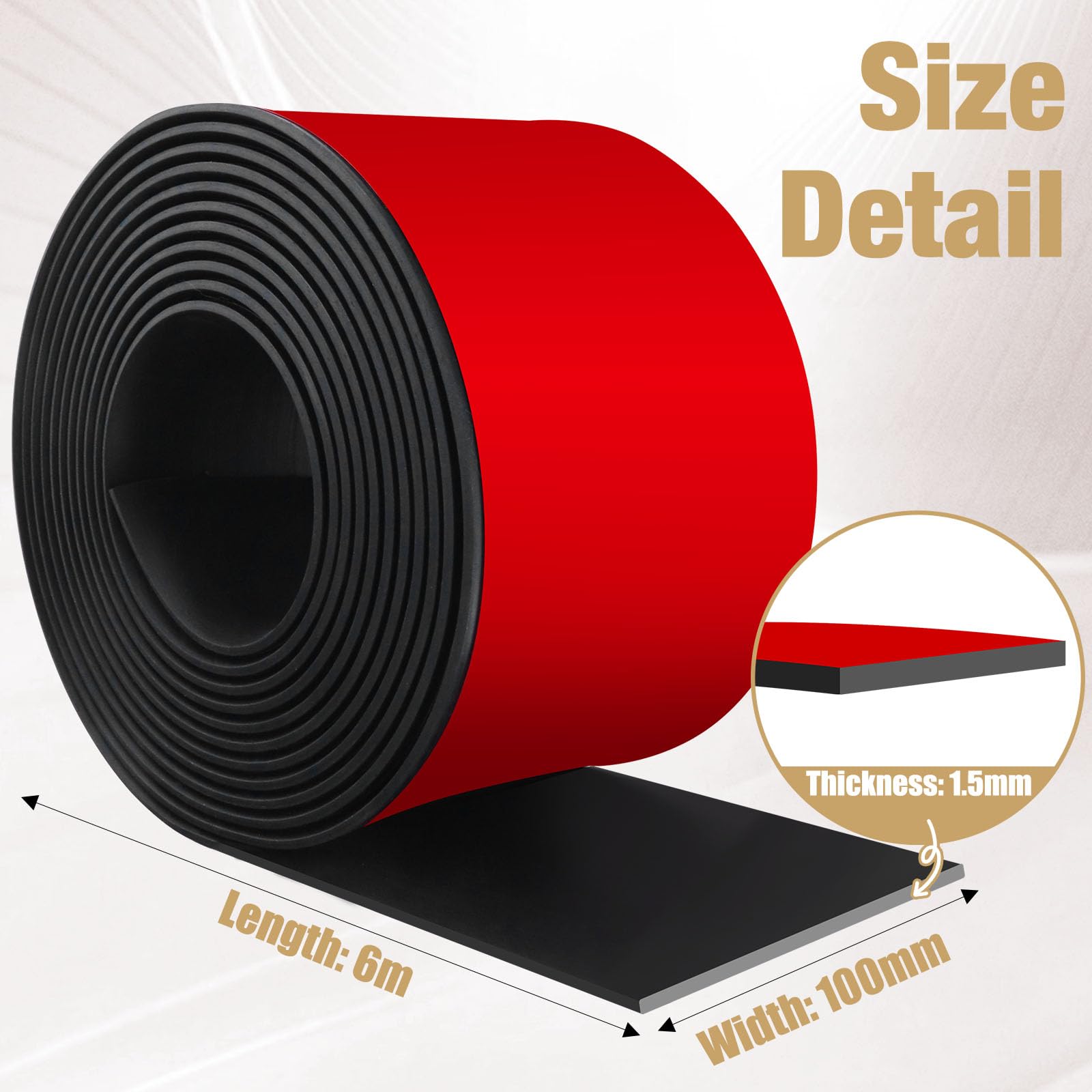 Rotolo gomma antiscivolo foglio di gomma antivibrazione 6m×100mm×1,5mm rotolo neoprene tappeto in neoprene per guarnizione e protezione dagli urti (adesivo)