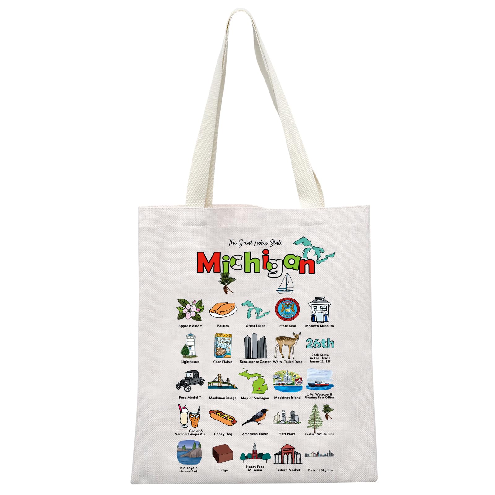 MEIKIUP Michigan Gift The Great Lakes State Michigan Canvas Tote Bag Michigan Vacation Shoulder Bag Michigan Shopping Bags