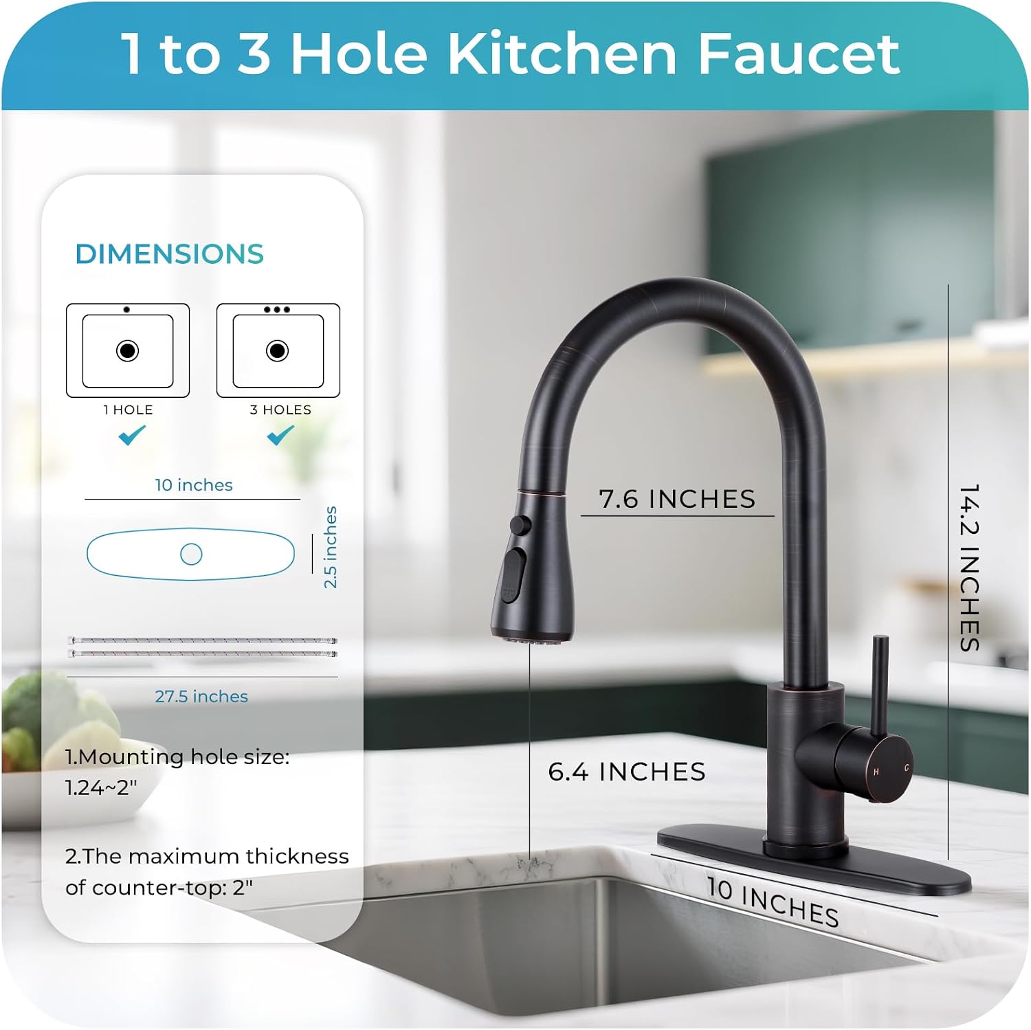Kitchen Faucet with Pull Down Sprayer - ORB Single Handle Kitchen Faucets, High Arc Stainless Steel Pull Out Kitchen Sink Faucet with Deck for RV Laundry Farmhouse Bar