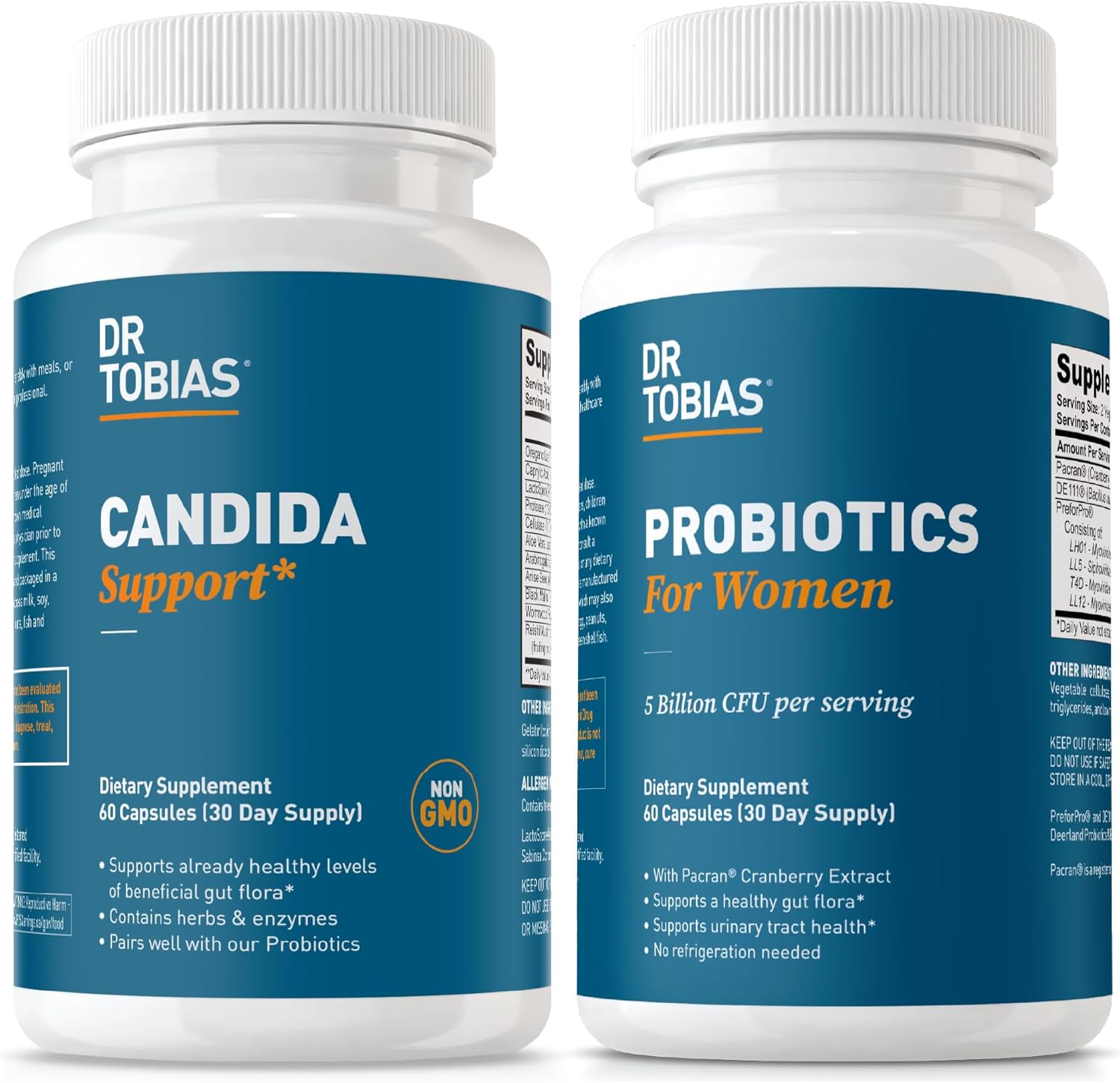 Dr. Tobias Candida Support & Probiotics for Women – Gut Cleanse Detox with Oregano + Cranberry Extract & Prebiotics for Vaginal, Urinary & Digestive Support