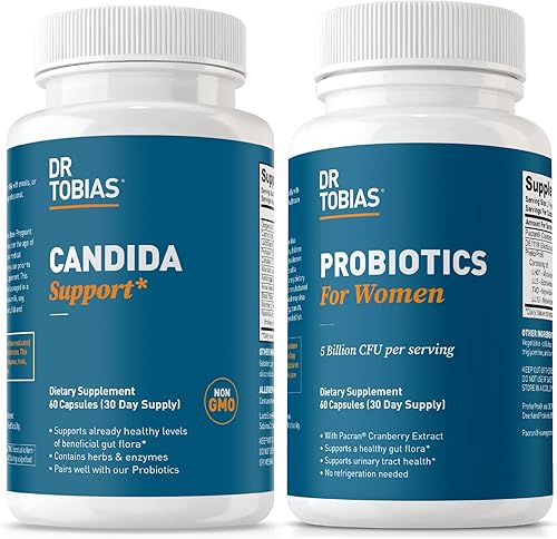 Dr. Tobias Candida Support & Probiotics for Women  Desintoxicación de limpieza intestinal con orégano + extracto de arándano y prebióticos para