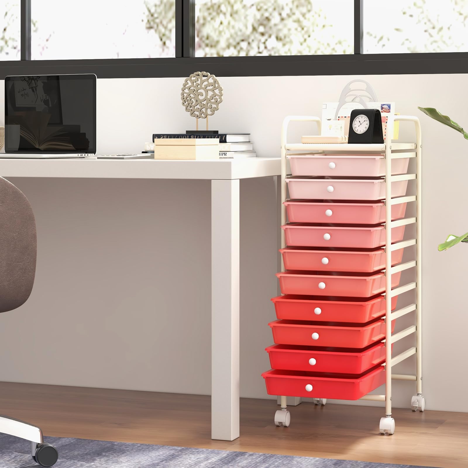 GIANTEX Chariot à roulettes empilable avec 10 tiroirs - Chariot de salle de bain avec roulettes verrouillables - Chariot de rangement pour cuisine, salle de bain, bureau - 65,5 x 37 x GIANTEX Chariot à roulettes empilable avec 10 tiroirs - Chariot de salle de bain avec roulettes verrouillables - Chariot de rangement pour cuisine, salle de bain, bureau - 65,5 x 37 x