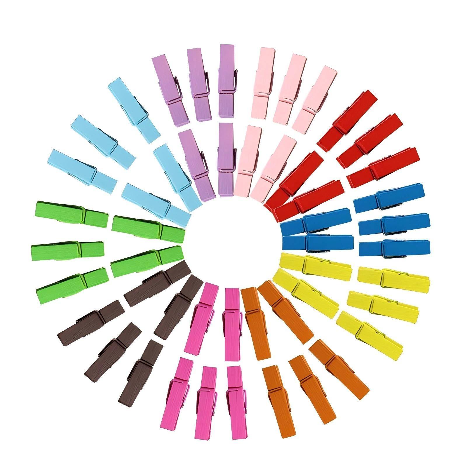 DWUENT 100 Pcs Wooden Pegs Clips 3.5cm*0.7cm, Moisture-Resistant Coloured Photo Pins for Office Documents, Kids Crafts, Photo Wall & Party Decor