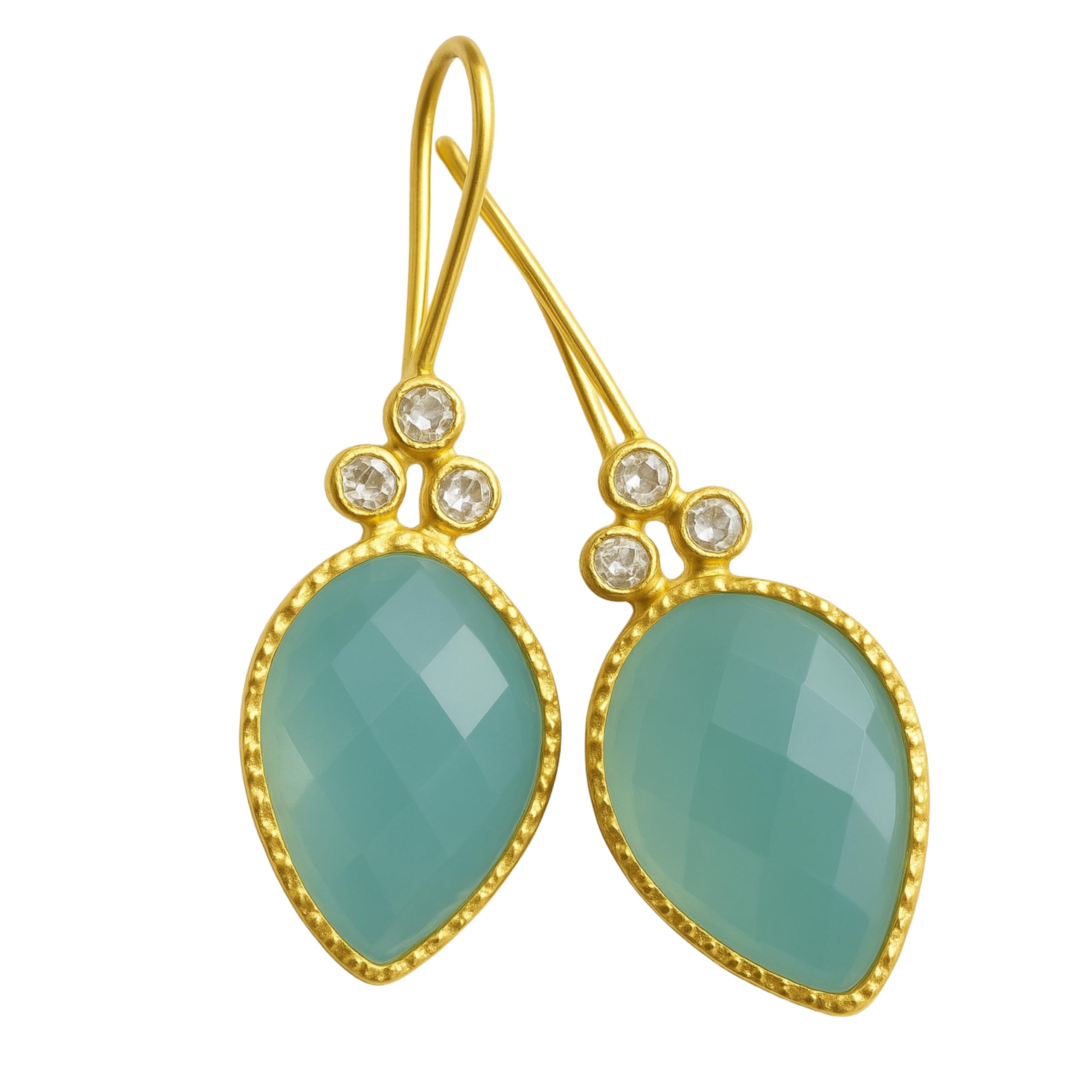 Pendientes de plata de ley con baño de oro, calcedonia aguamarina y diamantes