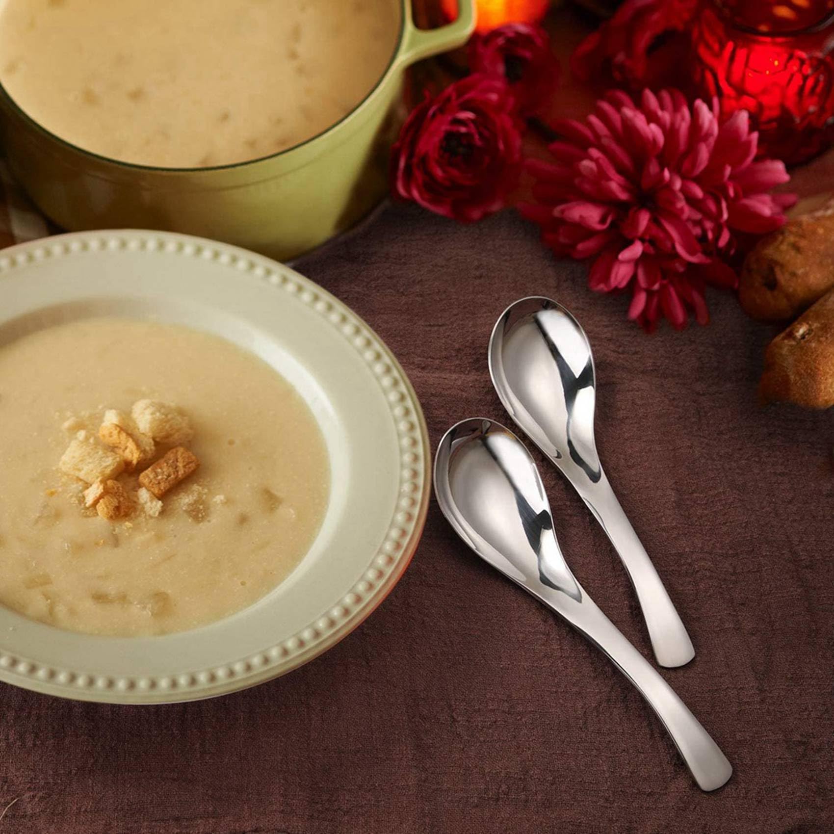 Paquete de 80 Cucharas de Sopa, Cucharas de Sopa de Acero Inoxidable, Cucharas de Mesa Gruesas y Pesadas