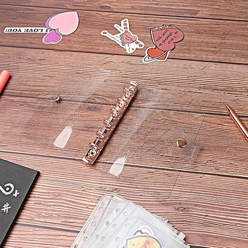 Miniatura 5 de Carpeta A7 de PVC suave con purpurina de oro rosa recargable, carpeta de presupuesto con 6 agujeros, hojas sueltas, carpetas de cuaderno de anillo