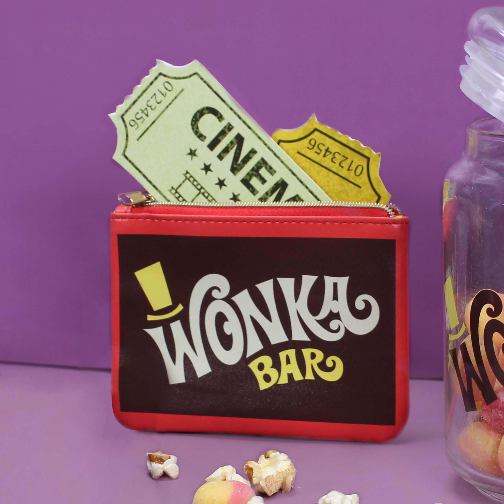 Half Moon Bay Wonka portmonetka na monety dla kobiet i mężczyzn | Idealny uchwyt na karty kredytowe i portfel na pieniądze, mała portmonetka na monety inspirowana barem Wonka i pamiątki filmowe | Etui