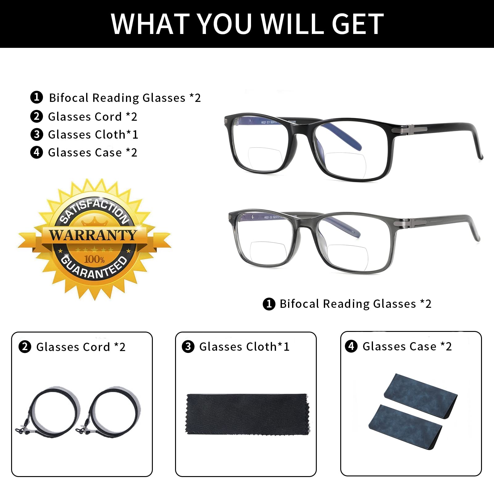 LKEYE Gafas de Lectura Bifocales Hombre Mujer Bloqueo Luz Azul Lector de Computadora Gafas Progresivas Gafas Anchas Transparente Diseñador de Moda Gafas de Transición Negro + Gris Claro M