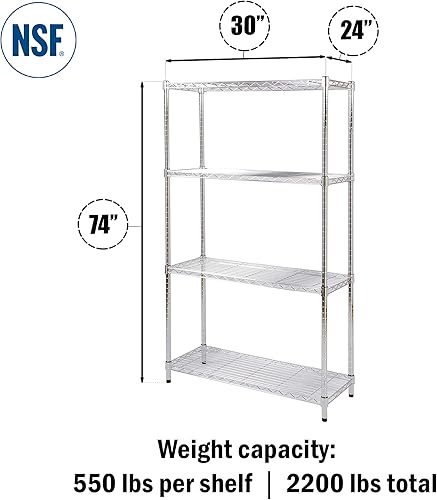 Miniatura 156 de Kit de estantería de alambre cromado de 4 niveles de 24 pulgadas de profundidad x 24 pulgadas de ancho x 64 pulgadas de alto Unidad de estante