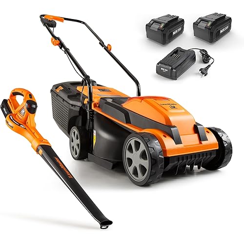 LawnMaster 24VMWBL 24V Max 13-inch Cordless Lawn Mower and Cordless Leaf Blower Combo with 2x4.0Ah Batteries and Charger