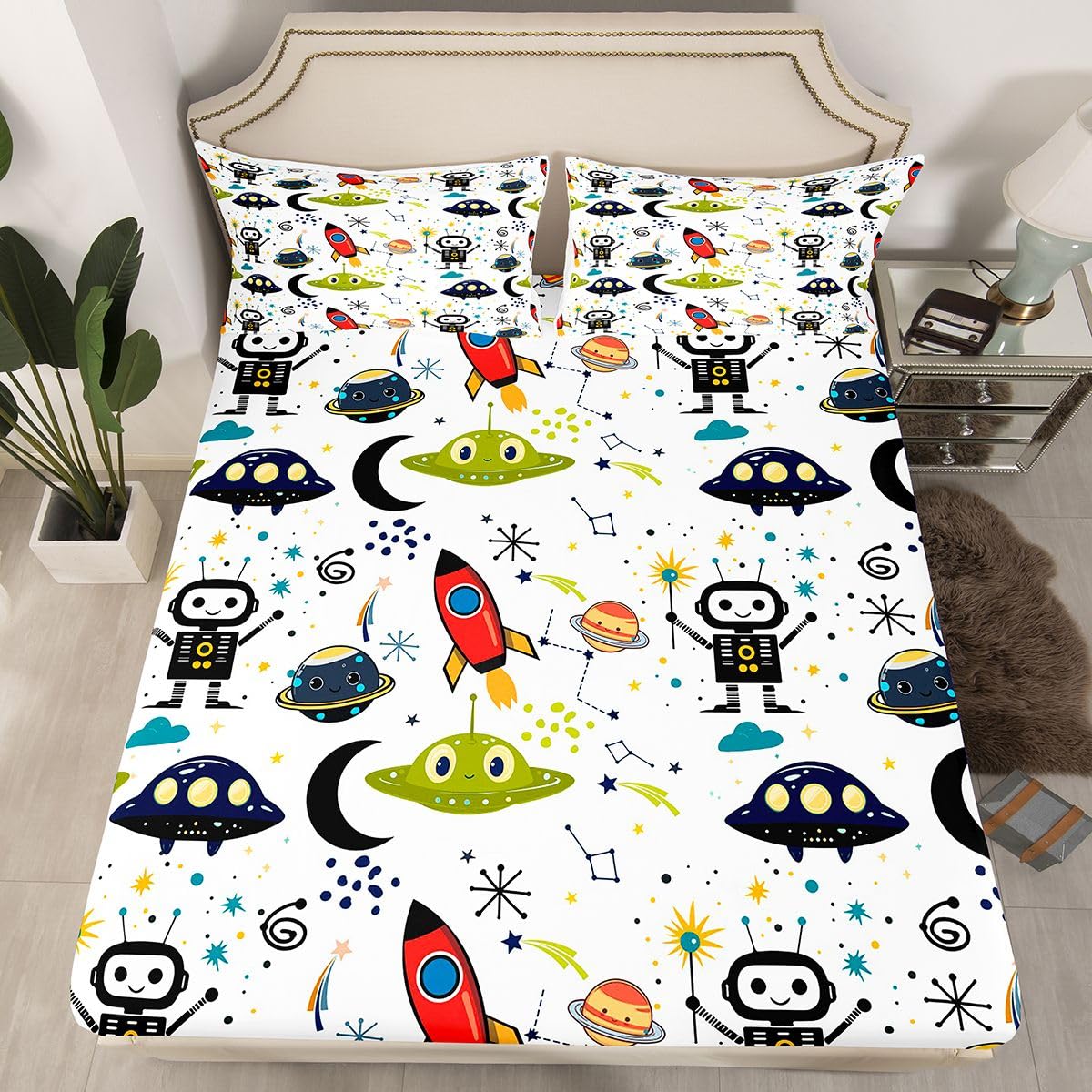Drap-housse extraterrestre fusée spatiale pour chambre enfant