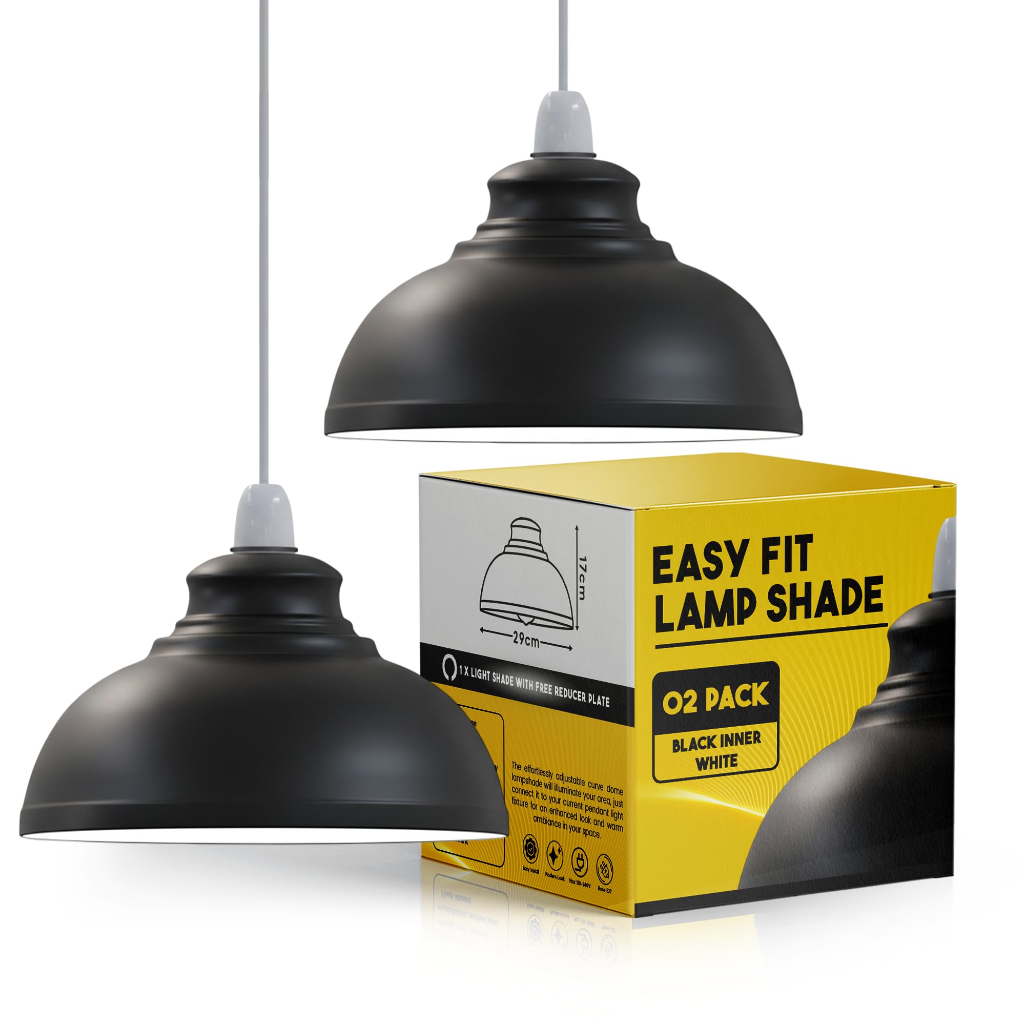 Ledsone Black Inner White Metal Ceiling Lamp Shade 29Cm Easy Fit Light Pendant Modern Ceiling Lighting Shade For Bedroom, Hallway, Office Industrial Kitchen Hanging Light Shade Pendant