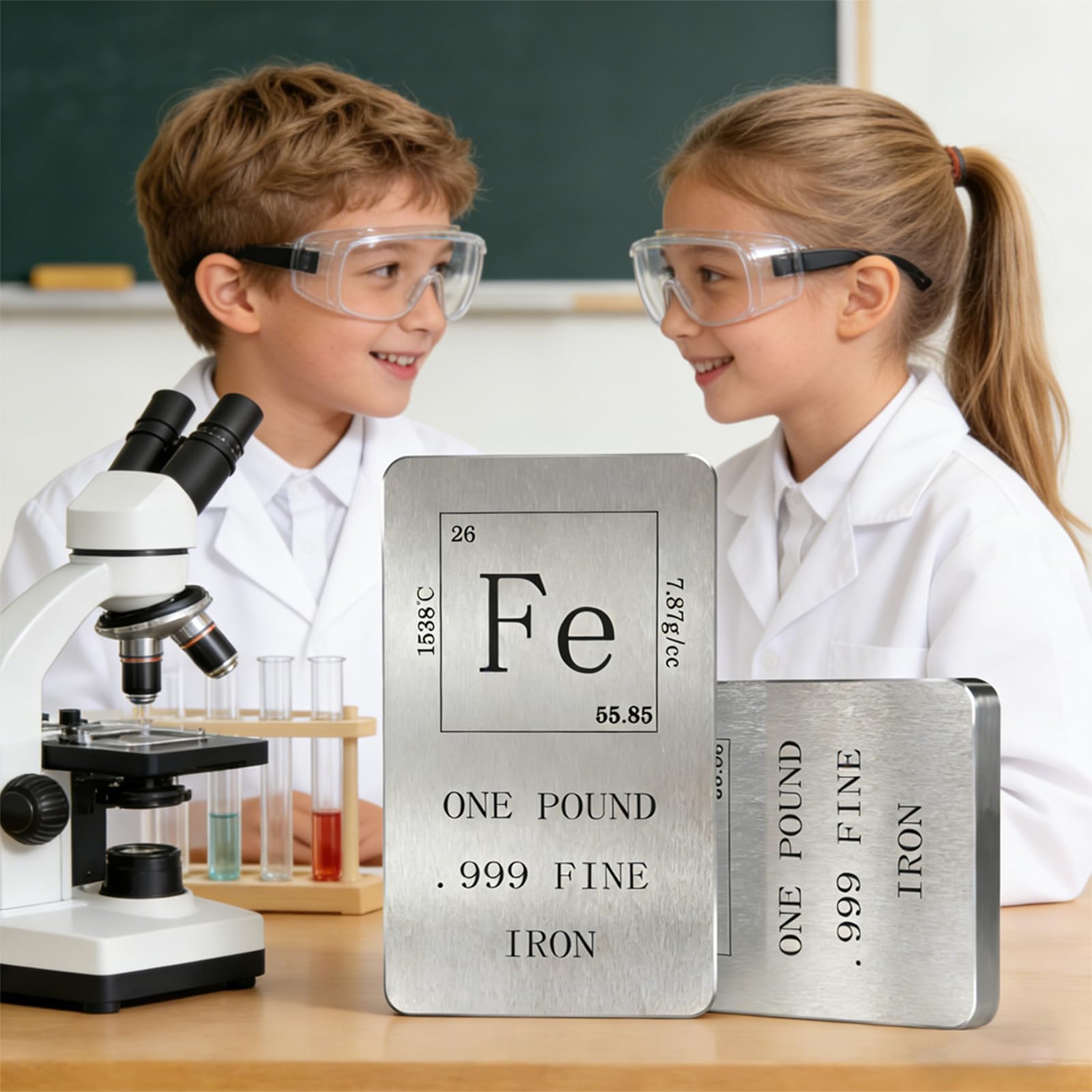 Periodensystem aus Eisen, 0,5 kg, 999 feiner Eisenbarren, 10 x 5 x 0,9 cm, gebürstetes Metall-Finish, Briefbeschwerer (Eisen)