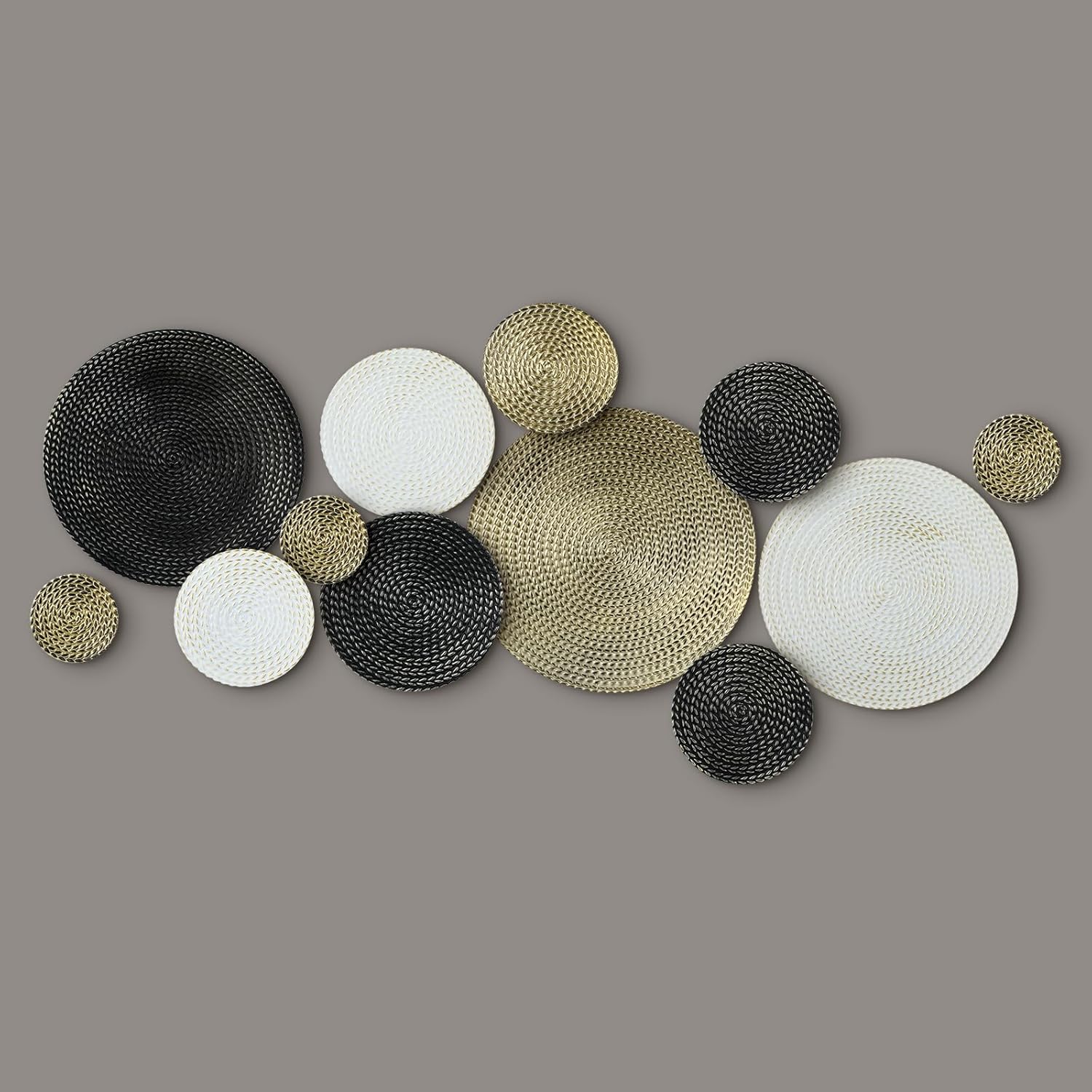 Pickmesh 12 Pcs Black Gold and White Metal Wall Decor 3.9 to 13.8 Inch Large Modern Round Metal Wall Art 3D Circles Textured Hanging Sculpture for Living Room Bedroom Office Decor New Home Gifts