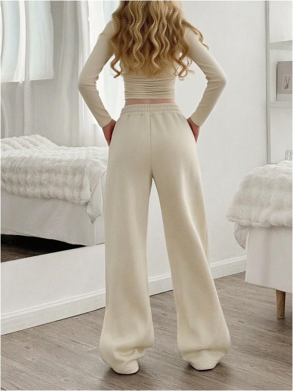 SOLY HUX Girl's 2 Piece Outfits Long Sleeve Ruched Crop Tops and Wide Leg Pants Set Casual Fall Clothes