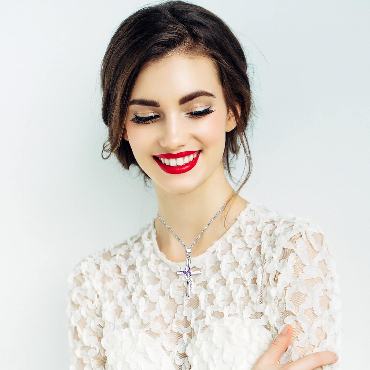 925 Sterling Silver Cross Necklace for Women, Butterfly Pendant Necklace Jewelry, Sunflower Cross Necklace for Mom Wife on Mother's Day Birthday Anniversary with Box Jewelry - Image 2