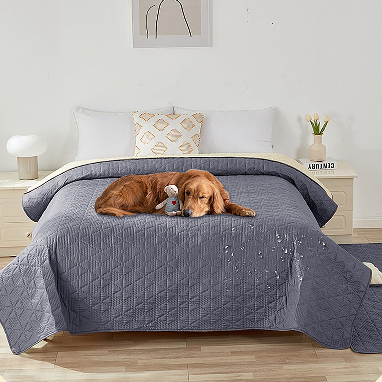 XLSBZ Manta impermeable para perros, antideslizante, colchón para mascotas, lavable, a prueba de fugas, manta protectora para sofá para perros y gatos (218 x 208 cm, gris)