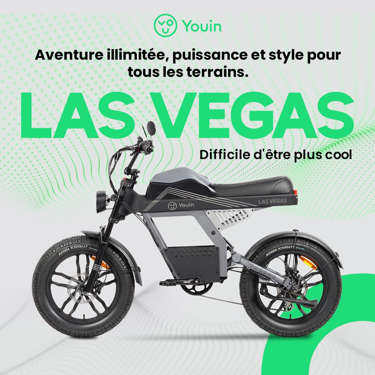 YOUIN NO BULLSHIT TECHNOLOGY Youin BK7100 Vélo électrique pliable Fat Bike 20 pouces 100 km d'autonomie Freins hydrauliques Suspension totale Altus 7 vitesses Changement Écran LCD Batterie