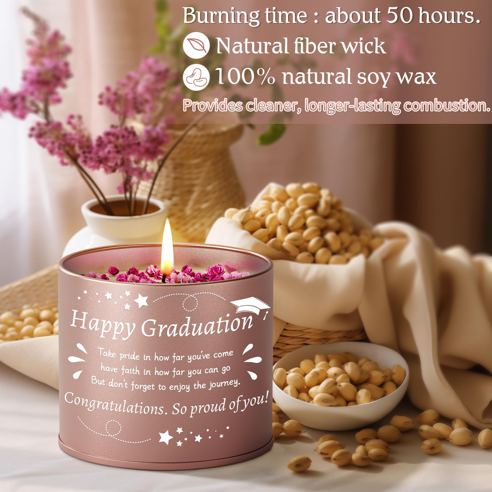 PRSTENLY Graduation Gift for Her Scented Candles in Metal Jars Graduation Gifts for Granddaughter Daughter Sister Friends College University School Grad Presents - Image 3