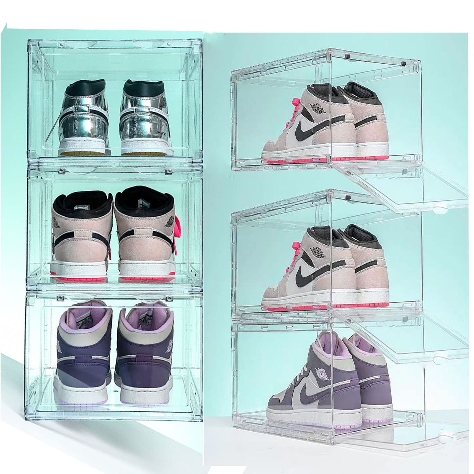 MECC Caja de zapatos transparente, armario de zapatos acrílicos apilable, con puerta magnética, 14.4x10.6x8inch / 36x27x20cm(Clear Front Door 6 Pack#)