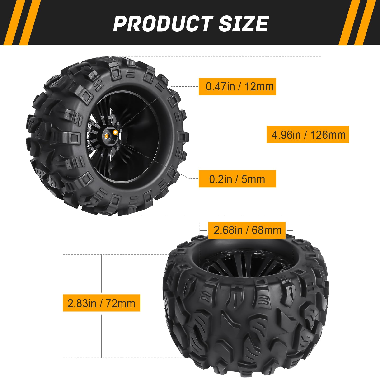 4X 125mm Diametro Esterno RC Camion Pneumatici e Ruote 12mm Hex Mozzi per 1/10 Scala Traxxas Redcat Superare RC Modelli Auto
