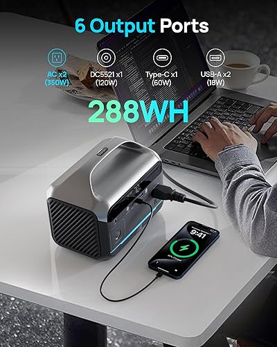 Miniatura 3 de Estación de energía portátil, batería LiFePO4 de 288 Wh (90,000 mAh), banco de energía de 350 W (pico de 600 W) con salida de CA, mini generador
