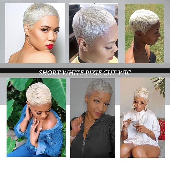Short Wigs for Women White Pixie Cut Wig Short Curly Pixie Cut Hair Wig | Wigs for Black Women Short Layered White Pixie Wig for Women Natural Wavy Short Curly Wigs for Black Women Party Cosplay Use