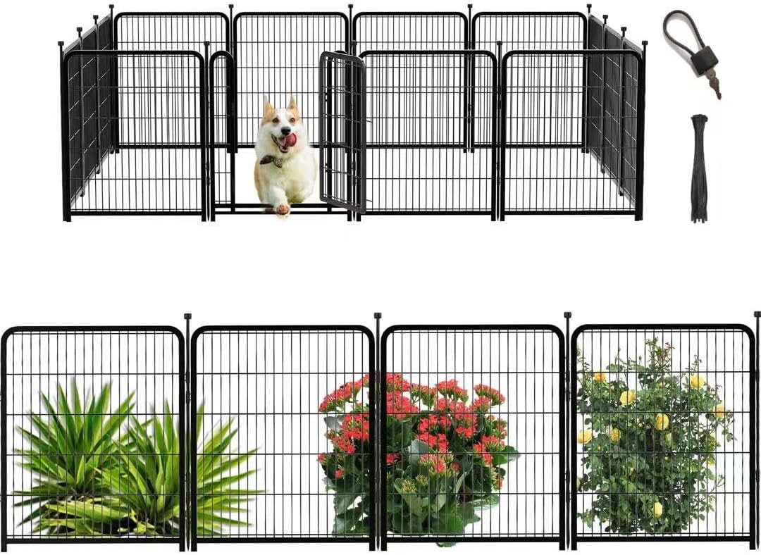 Dog Playpen 48 inch(H) 8 Panels Total 17.7 Ft(L) Dog Fence Outdoor for Yard. Wide Door Low Threshold?Metal Dog Pen Heavy Duty Pet Puppy Exercise Pen for Rv Camping Garden Yard 48in(H)×27in(L) 7Panels+1 Gate