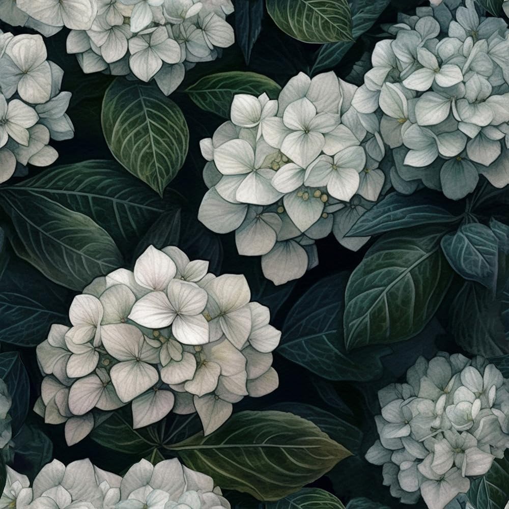 Photo 1 of ***STOCK IMAGE FOR SAMPLE*** REDAMANCY Watercolor Black White Hydrangea Flower Green Leaf Peel and Stick Wallpaper Stick on Contact Paper Vintage Wall Paper Easy Peel Off for nightstand Drawer Cabinet Renter