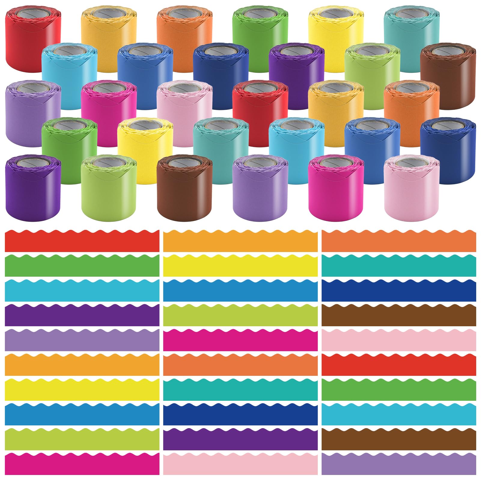 30 Rolls 984 Ft Colorful Bulletin Board Borders - Bright Classroom Border for Bulletin Board Trim - Scalloped Borders Decorations for Teacher,